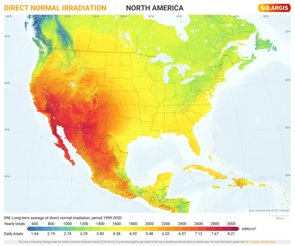 Direct Normal Irradiation, North America